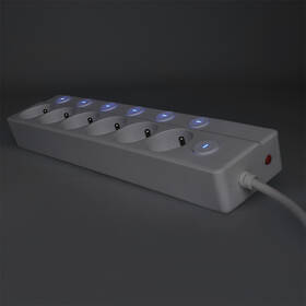 Kábel predlžovací Solight 6x zásuvka predlžovací prívod, 3m, 3 x 1mm2, biely, 6+1 vypínač biely

 obrázok produktu 4 z 4