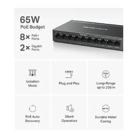 Switch Mercusys MS110CP 8-Port FE + 2-Port Gigabit (8-Port PoE+ 65W) čierny

 obrázok produktu 3 z 9