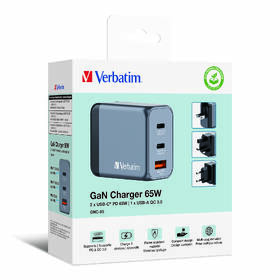 Cestovný adaptér Verbatim GNC-65 GaN 65W, 2x USB-C PD 65W, 1x USB-A QC 3.0 strieborný

 obrázok produktu 6 z 6