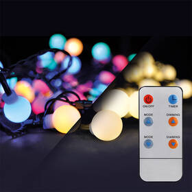 Vianočné osvetlenie Solight reťaz - guľa, diaľkový ovládač, 200LED, RGB+biela, 20m+5m, 8 funkcií, IP44 

 obrázok produktu 1 z 4