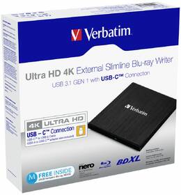 Externá Blu-ray napaľovačka Verbatim Slimline Ultra HD 4K USB-C čierna

 obrázok produktu 7 z 7