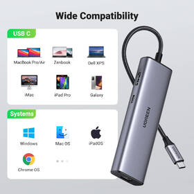 USB Hub UGREEN 7-in-1 4K HDMI USB-C sivý

 obrázok produktu 6 z 8