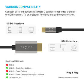 Kábel FIXED USB-C/HDMI 2.0 4K60Hz, 2m čierny/sivý

 obrázok produktu 3 z 10