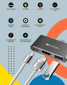 Dokovacia stanica Canyon DS-1 3v1 Thunderbolt 3 - Apple Mackbook sivá

 obrázok produktu 4 z 14
