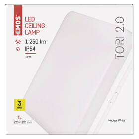 LED stropné svietidlo EMOS Tori, štvorec, 15W, neutrálna biela biele

 obrázok produktu 2 z 2