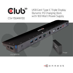 Dokovacia stanica Club3D USB-C 3.2 s napájacím adaptérom Triple Display Dynamic PD, 100 W čierna

 obrázok produktu 2 z 5