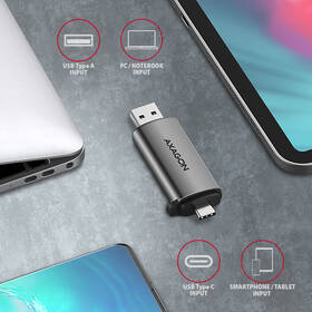 Čítačka pamäťových kariet Axagon Card Reader USB3.2 Gen 1 Type-C + Type-A, SD/microSD, UHS-I strieborná

 obrázok produktu 4 z 9
