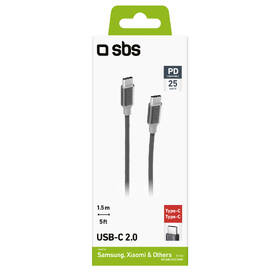Kábel SBS USB-C/USB-C, PD, 25 W, 1,5 m čierny

 obrázok produktu 1 z 1