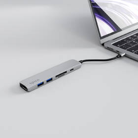 USB Hub Epico 6in1 Aluminium 8K USB-C/1× USB-C, 2× USB 3.0, HDMI, microSD, SD strieborný

 obrázok produktu 3 z 3