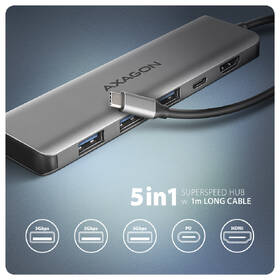 USB Hub Axagon HMC-5H USB-C 5Gbps 5in1 hub strieborný

 obrázok produktu 1 z 3