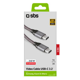 Kábel SBS USB-C/USB-C, PD, 240 W, 1 m sivý

 obrázok produktu 4 z 4