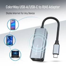Sieťová karta ColorWay USB-C nebo USB-A na RJ45, 18cm sivá

 obrázok produktu 3 z 8