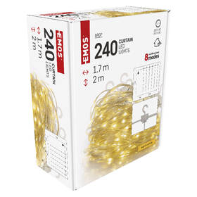 Vianočné osvetlenie EMOS 240 LED drop řetěz – záclona, 1,7x2 m, venkovní i vnitřní, teplá bílá, programy 

 obrázok produktu 14 z 15