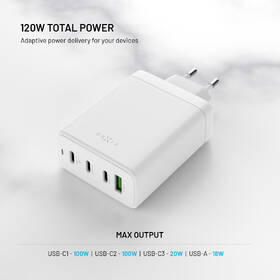 Nabíjačka do siete FIXED GaN, 3xUSB-C, 1xUSB-A, PD 3.0, 120W biela

 obrázok produktu 3 z 11