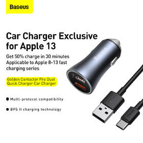 Adaptér do auta Baseus Golden Contactor Pro Dual 2xUSB 40W s káblom USB/USB-C 1m sivý

 obrázok produktu 14 z 16