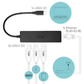 USB Hub i-tec USB-C/3x USB 3.0 + LAN čierny

 obrázok produktu 4 z 6