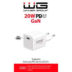 Nabíjačka do siete WG GaN, 1xUSB-C, PD 20W biela

 obrázok produktu 1 z 2