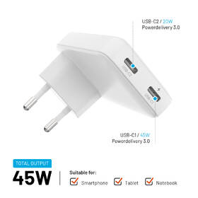 Nabíjačka do siete FIXED Slim, 2xUSB-C, GaN, PD, 45W biela

 obrázok produktu 3 z 7