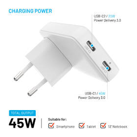 Cestovný adaptér FIXED Slim Traveller, 2x USB-C 45W biely

 obrázok produktu 2 z 7