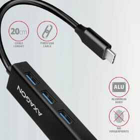 USB Hub Axagon USB 3.2 Gen 1 húb, 3x USB-A + Gigabit Ethernet, kábel USB-C 20cm čierny

 obrázok produktu 4 z 5
