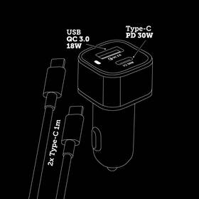 Adaptér do auta Sturdo USB/USB-C QC 3.0 PD 30 W  + 1 m USB-C kabel biely

 obrázok produktu 1 z 2