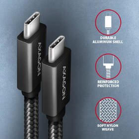 Kábel Axagon SPEED+ USB-C / USB-C, 1,5m, PD 100W, 4K HD, pletený čierny

 obrázok produktu 2 z 6