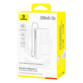 Powerbank Baseus Bipow 2 20000mAh 20W s káblom USB-C biely

 obrázok produktu 15 z 16