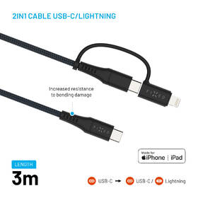 Kábel FIXED USB-C/USB-C a Lightning, PD, 60W, MFi, 3m sivý

 obrázok produktu 2 z 8