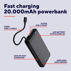 Powerbank Trust Fiera, 20000 mAh, s káblom, 2x USB-C čierna

 obrázok produktu 5 z 11