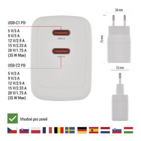 Nabíjačka do siete EMOS GaN, 35W, 2x USB-C biela

 obrázok produktu 9 z 14