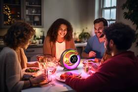 Stolná lampa IMMAX PEACOCK s hodinami, RGB svetlo, 20W, 400lm zlatá

 obrázok produktu 6 z 9