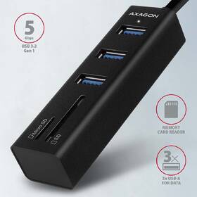 USB Hub Axagon USB 3.2 Gen 1 húb, 3x USB-A + čítačka kariet SD/microSD, kábel USB-A 20cm čierny

 obrázok produktu 5 z 5
