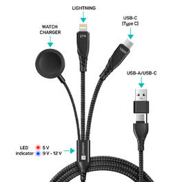 Kábel Connect IT Wirez 6in1, USB-C/Lightning/Watch Charger, 1,25m čierny

 obrázok produktu 2 z 4
