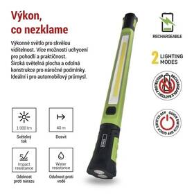 Lampáš EMOS COB LED NAB. PRAC. 1000 LM, 2600 mAh čierna/zelená

 obrázok produktu 8 z 10