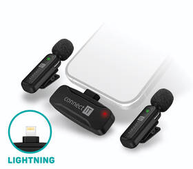 Mikrofón Connect IT Wireless Lavalier Lightning (2 ks + receiver) čierny

 obrázok produktu 1 z 4