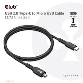 Kábel Club3D USB-C 3.2/Micro USB, 1m čierny

 obrázok produktu 2 z 3