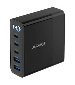 Nabíjačka do siete Aligator GaN Power Station 140W, 3× USB-C, 2× USB-A čierna

 obrázok produktu 1 z 4