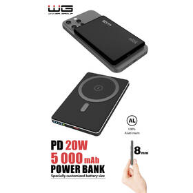 Powerbank WG 15W, 5000 mAh, PD 20W, bezdrôtová čierny

 obrázok produktu 3 z 3
