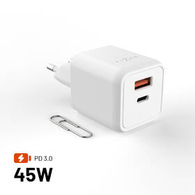 Nabíjačka do siete FIXED GaN Mini s USB-C, USB, 45W biely

 obrázok produktu 1 z 8