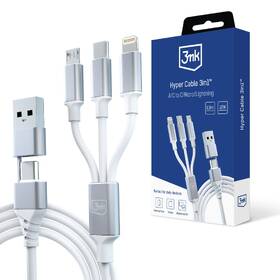 Kábel 3mk Hyper 3in1 USB-A/USB-C na USB-C/microUSB/Lightning, 1,5m biely

 obrázok produktu 9 z 10