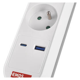 Kábel predlžovací EMOS 3x zásuvka, Fast Charging, 1x USB, 1x USB-C, vypínač, 2 m sivý/biely

 obrázok produktu 2 z 8
