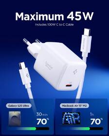 Nabíjačka do siete Spigen Essential 45W, USB-C + USB-C kabel biela

 obrázok produktu 1 z 6