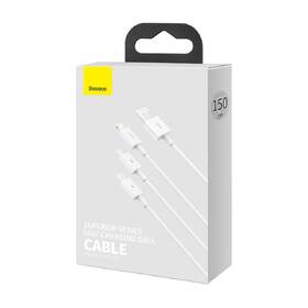 Kábel Baseus Superior 3v1 USB/microUSB+Lightning+USB-C, 3,5A, 1,5m biely

 obrázok produktu 4 z 4