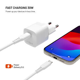 Nabíjačka do siete FIXED Mini GaN, PD 30W, 1xUSB-C + USB-C/USB-C kabel, 1,2m biela

 obrázok produktu 3 z 10