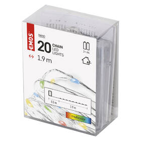 Vianočné osvetlenie EMOS 20 LED nano reťaz, 1,9 m, 2x AA, vnútorné, multicolor, časovač 

 obrázok produktu 9 z 9