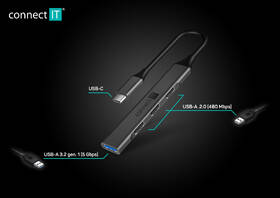 USB Hub Connect IT USB-C (1xUSB-A 3.0, 3xUSB-A 2.0) sivý

 obrázok produktu 4 z 5