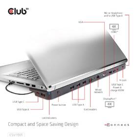 Dokovacia stanica Club3D USB-C, Triple Display DP 1.4 Alt mode Smart PD3.0 100 W 

 obrázok produktu 2 z 9