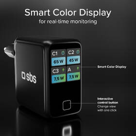Nabíjačka do siete SBS Smart GaN 3x USB-C/USB-A, PD, 140 W čierna

 obrázok produktu 1 z 8