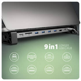 USB Hub Axagon USB-C 5Gbps LONGER 9in1 hub strieborný

 obrázok produktu 1 z 3