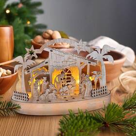 LED dekorácie Solight Vianočný drevený betlehem, 5x LED, prírodné drevo, 25cm, 2x AA 

 obrázok produktu 3 z 4